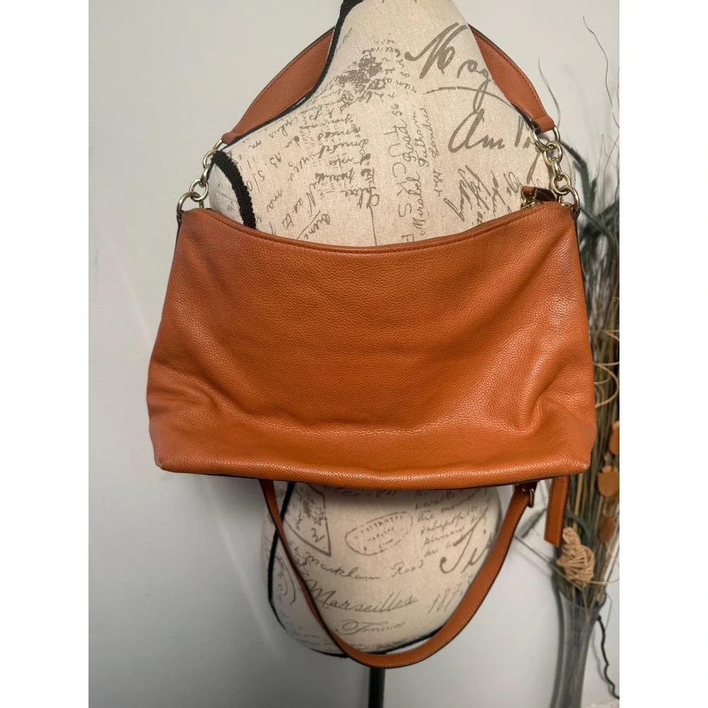Kate Spade pebbled leather shoulder bag cognac brown gold hardware‎